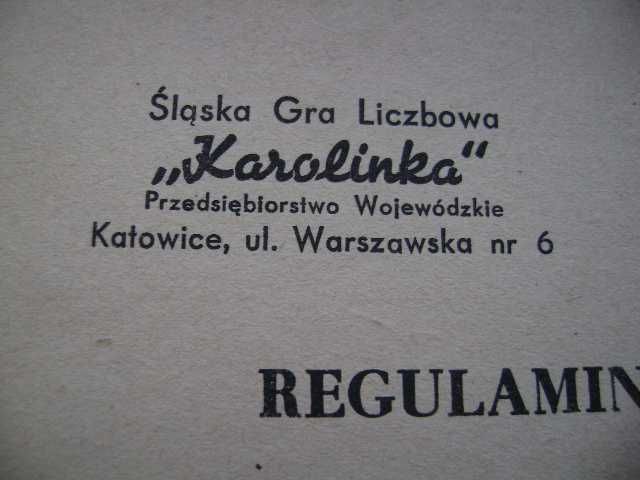 Starocie z PRL - GRY = "Karolinka" śląska gra liczbowa = Regulamin