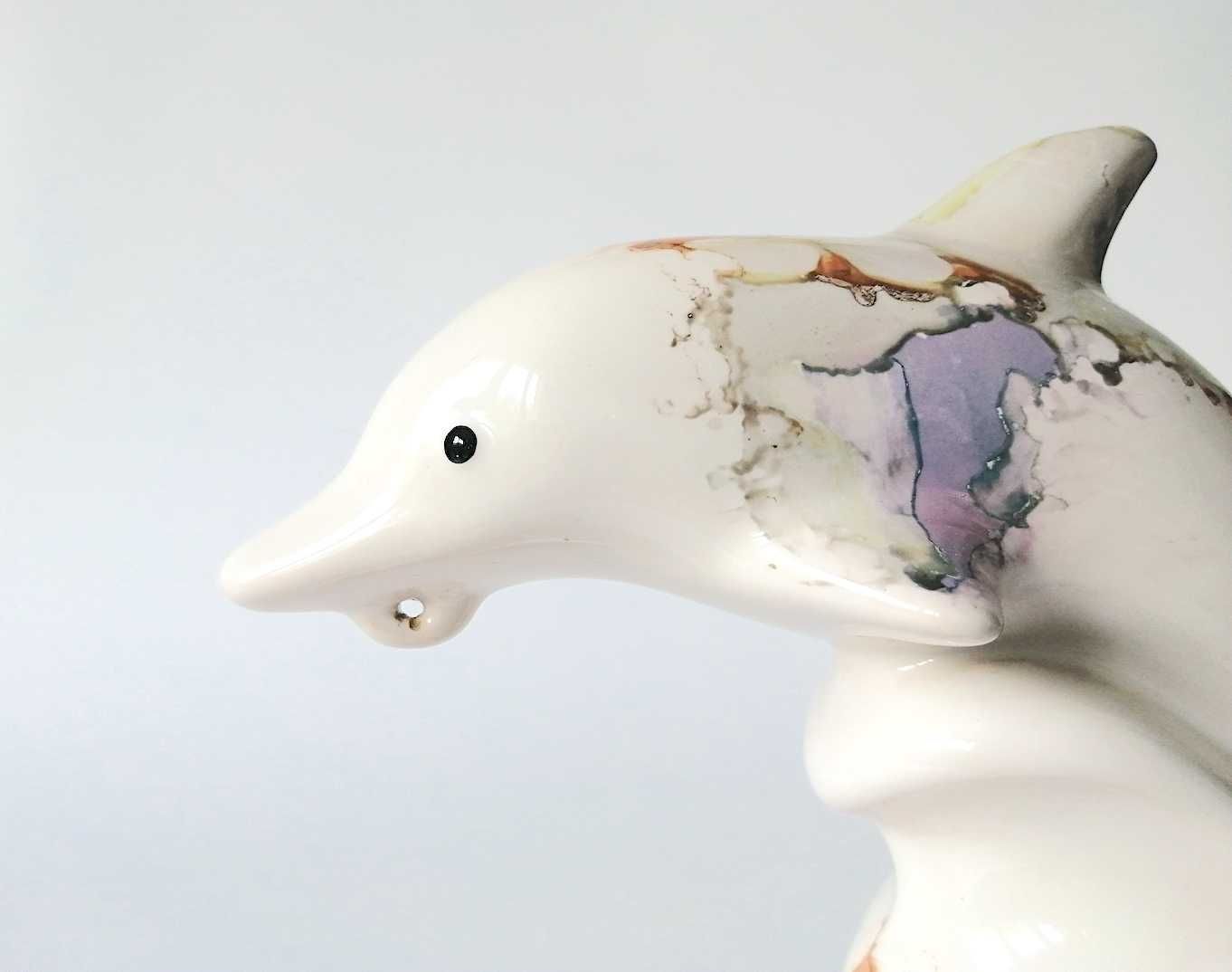 Delfin Figurka Naczynie do pachnidła Porcelit iryzowany