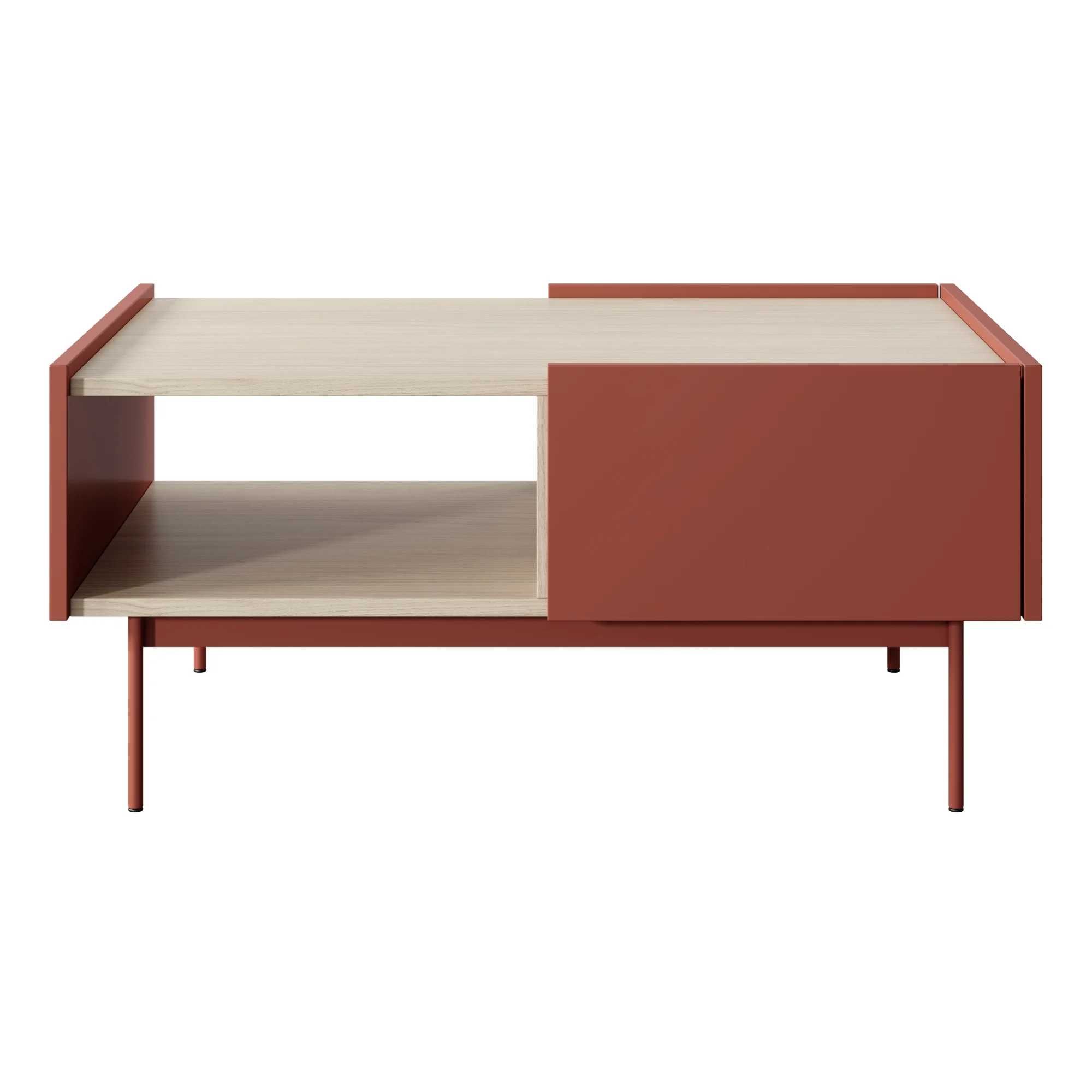 zz1401 - Stolik kawowy z szufladami Color ceglasty, dąb linea