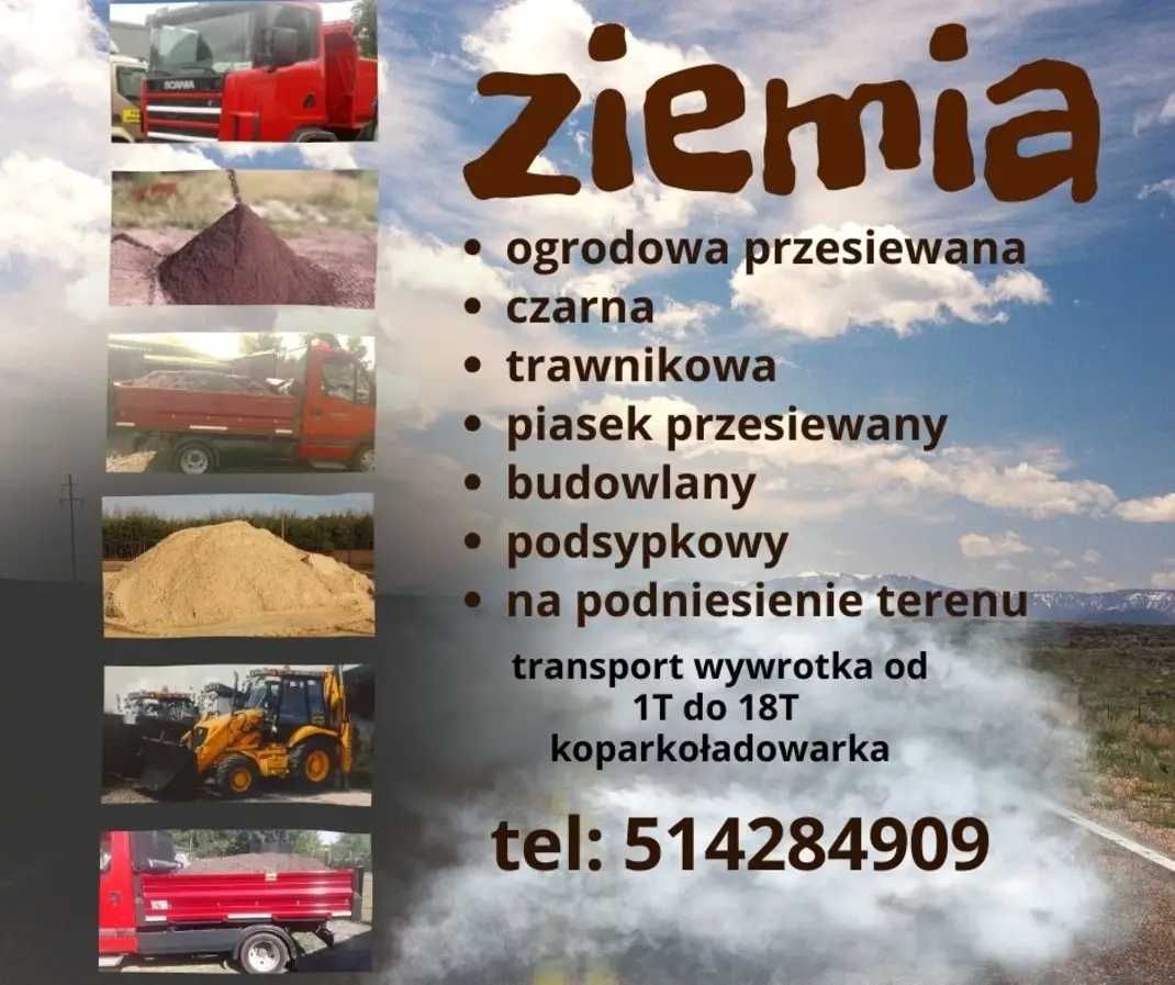 Ziemia ogrodow, torf, trawnik, ziemia przesiewana, piasek budowlany