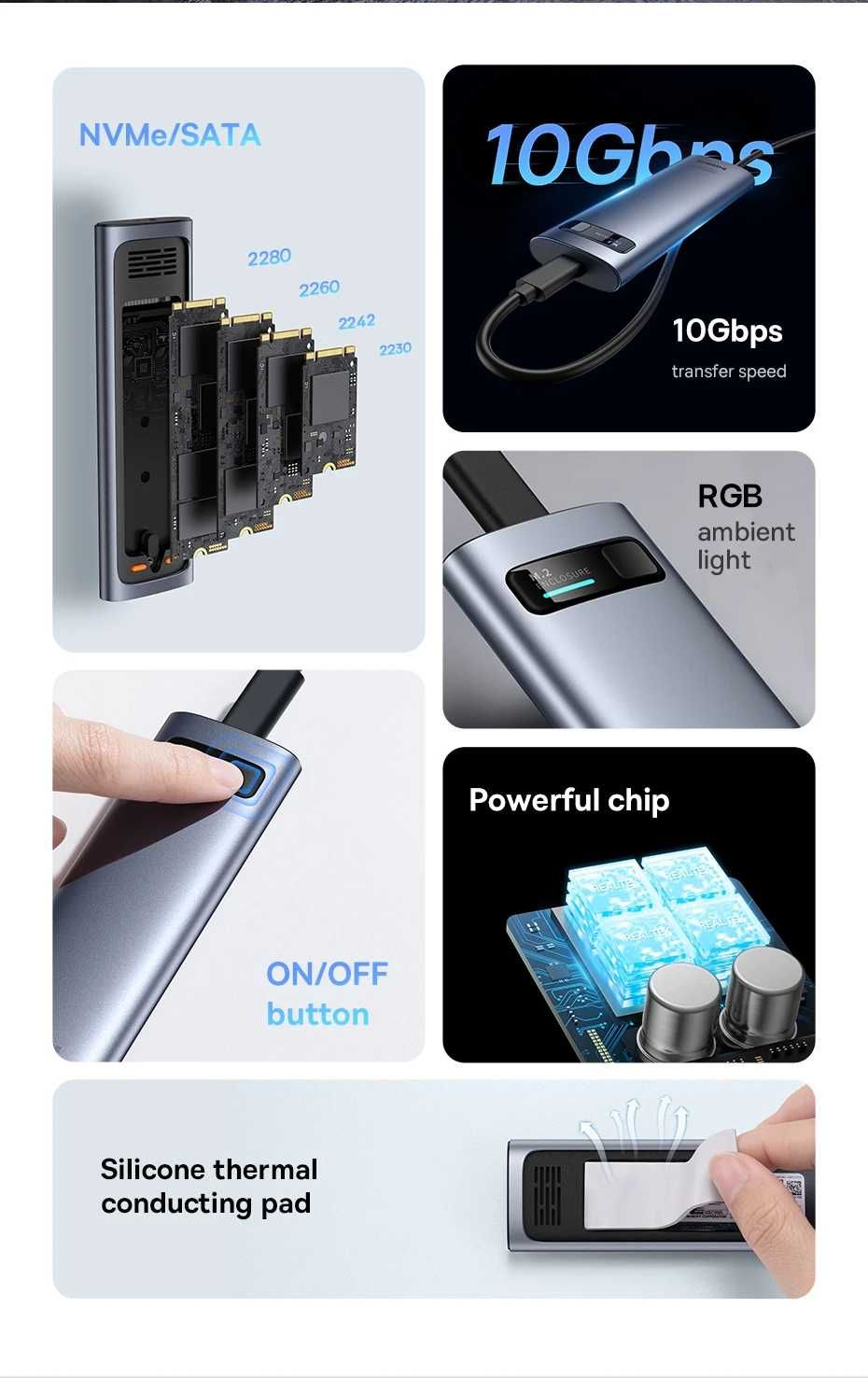 Baseus SSD карман/кишеня M2 NVME/SATA + 2 USB в комплекте