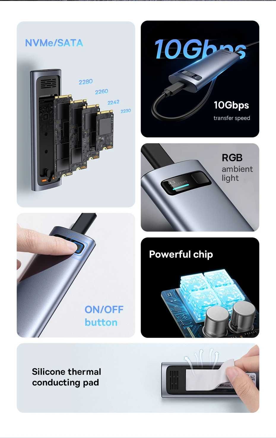 Зовнішня кишеня Baseus SSD (M.2 NVMe & SATA) - Нова верciя