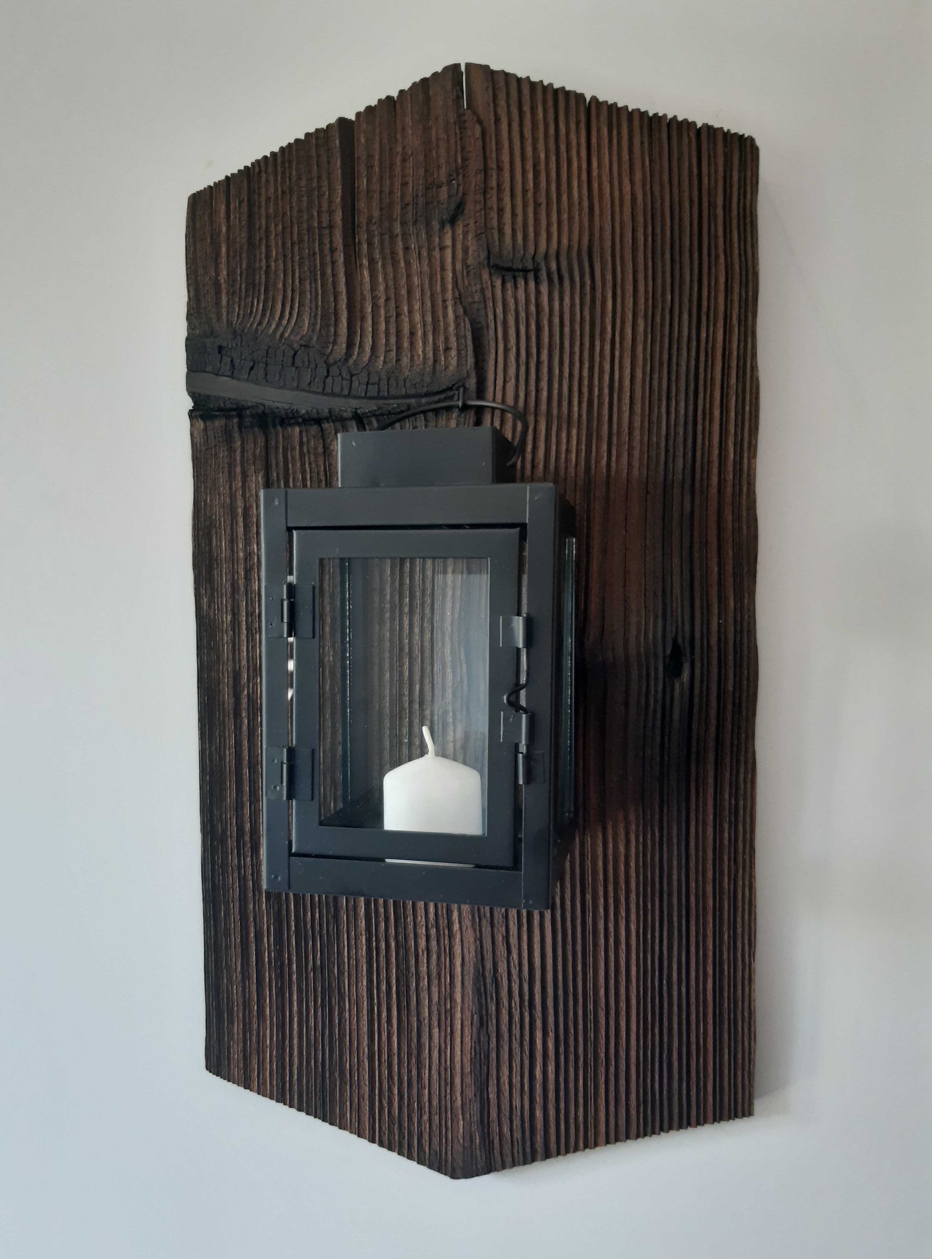 Świecznik ramka lampion rustykalny loft ze starej deski