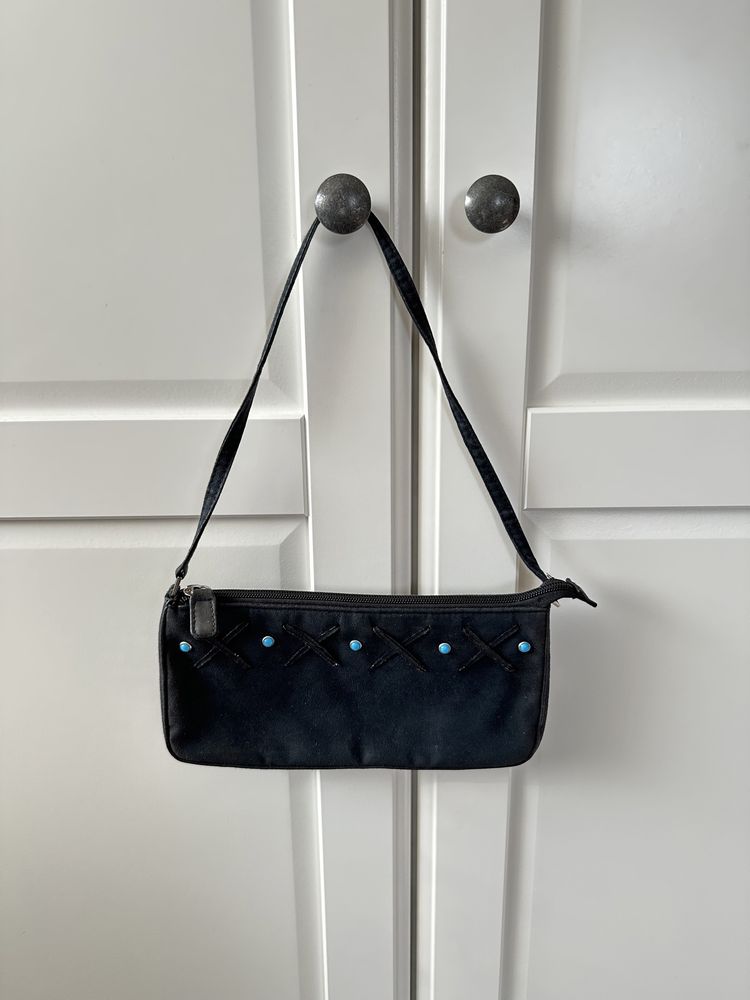 Mini torba na ramię granatowa zamszowa shoulder bag