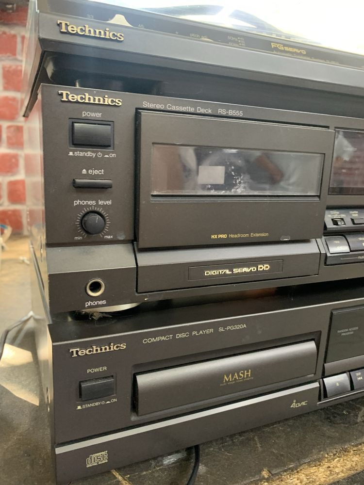 Wieża Technics, 6 elementów, gramofon, syntezator, wzmacniacz, radio
