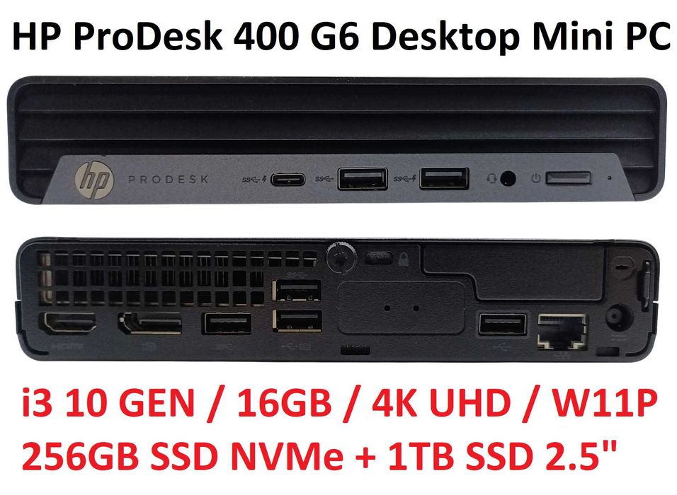 Mini komputer PC HP ProDesk 400 G6 i3-10100T 16GB 256SSD +1TB SSD W11P