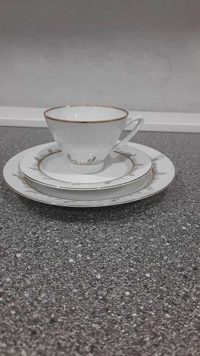 Zestaw kawowy filiżanka podstawek talerzyk TRIO Samuelssons AB Kosta