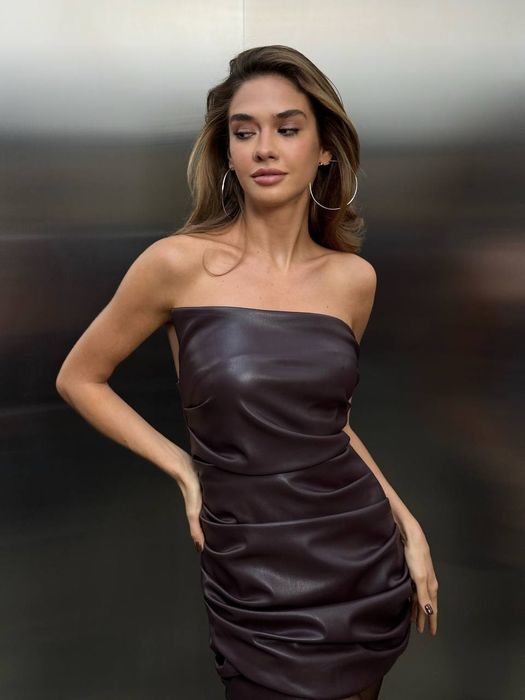 Міні сукня з еко шкіри святкова сукня