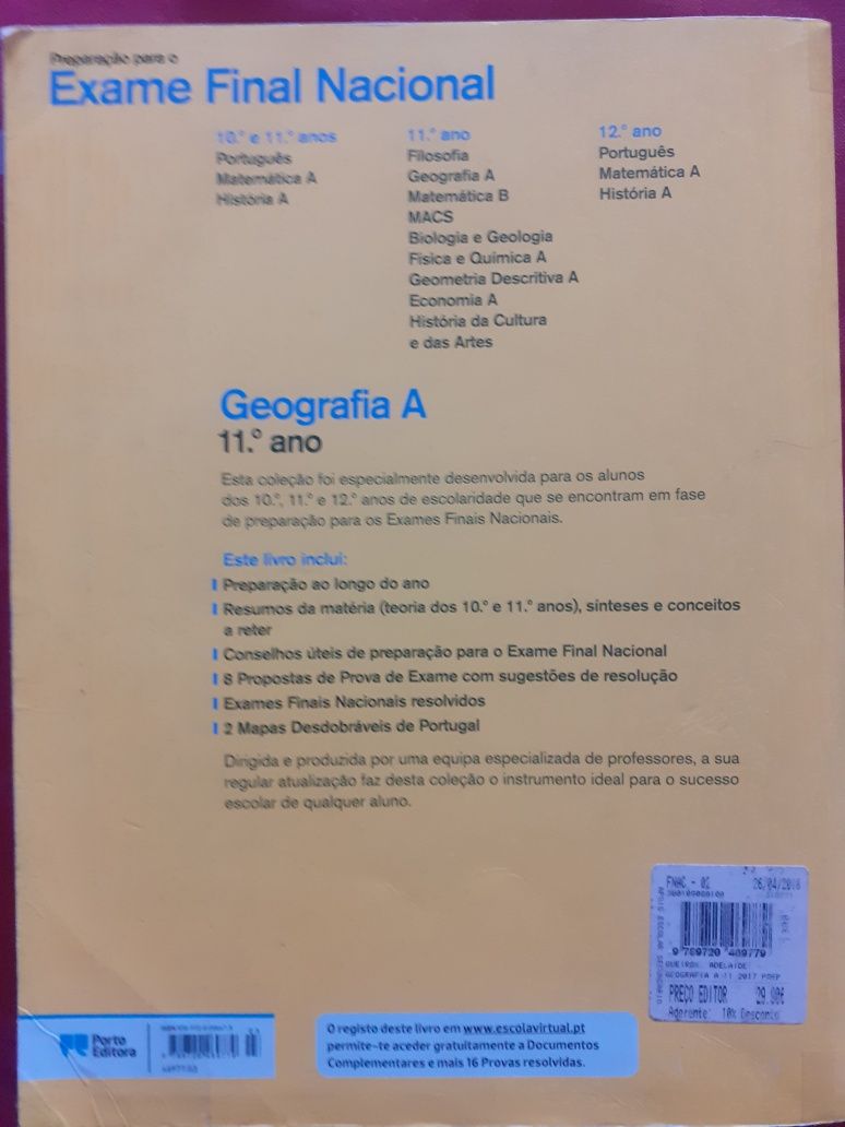 Geografia A 11° Ano Preparação Exame Final ISBN 9789720000675