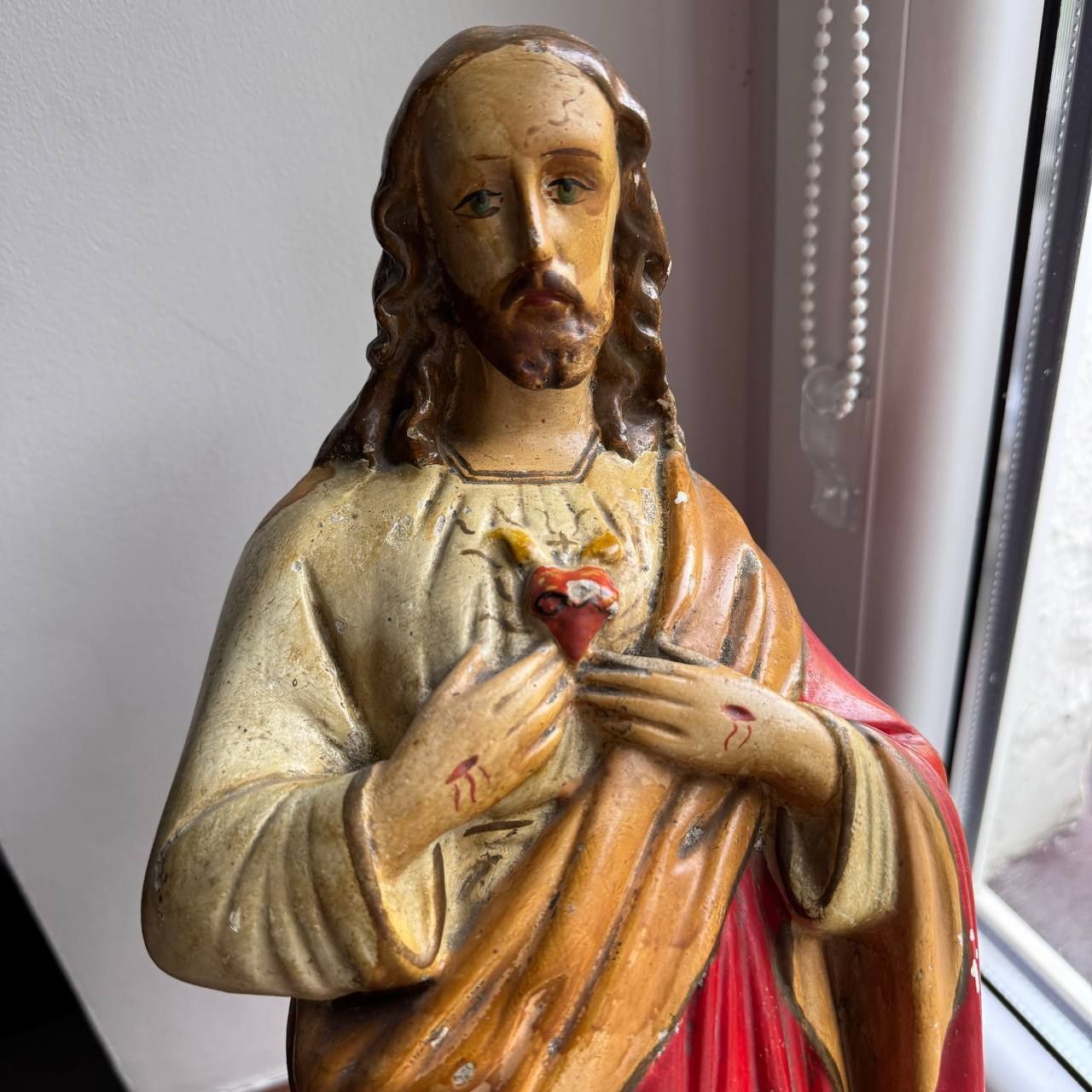 Figura Serce Jezusa z Gipsu Przedwojenna Sygnowana
