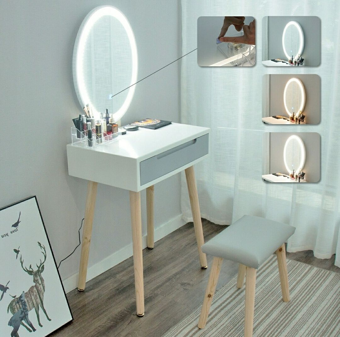 Туалетний Столик з дзеркалом + табурет з LED підсвічуванням