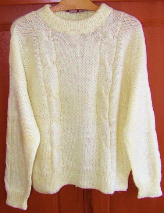 Sweter wełniany słomkowy wzory warkocze ręcznie robiony 44-48
