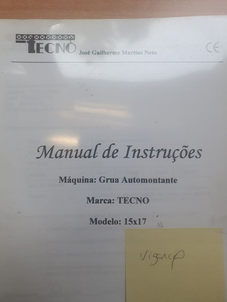 Vende-se cópias de manuais de gruas Tecno 20x20 e 17x17