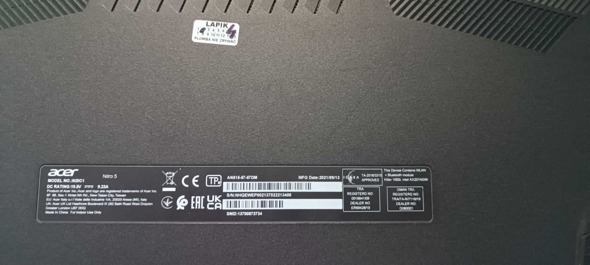 Laptop Acer Nitro 5 Intel i5 11400H GeForce RTX 3060 Stan bardzo dobry