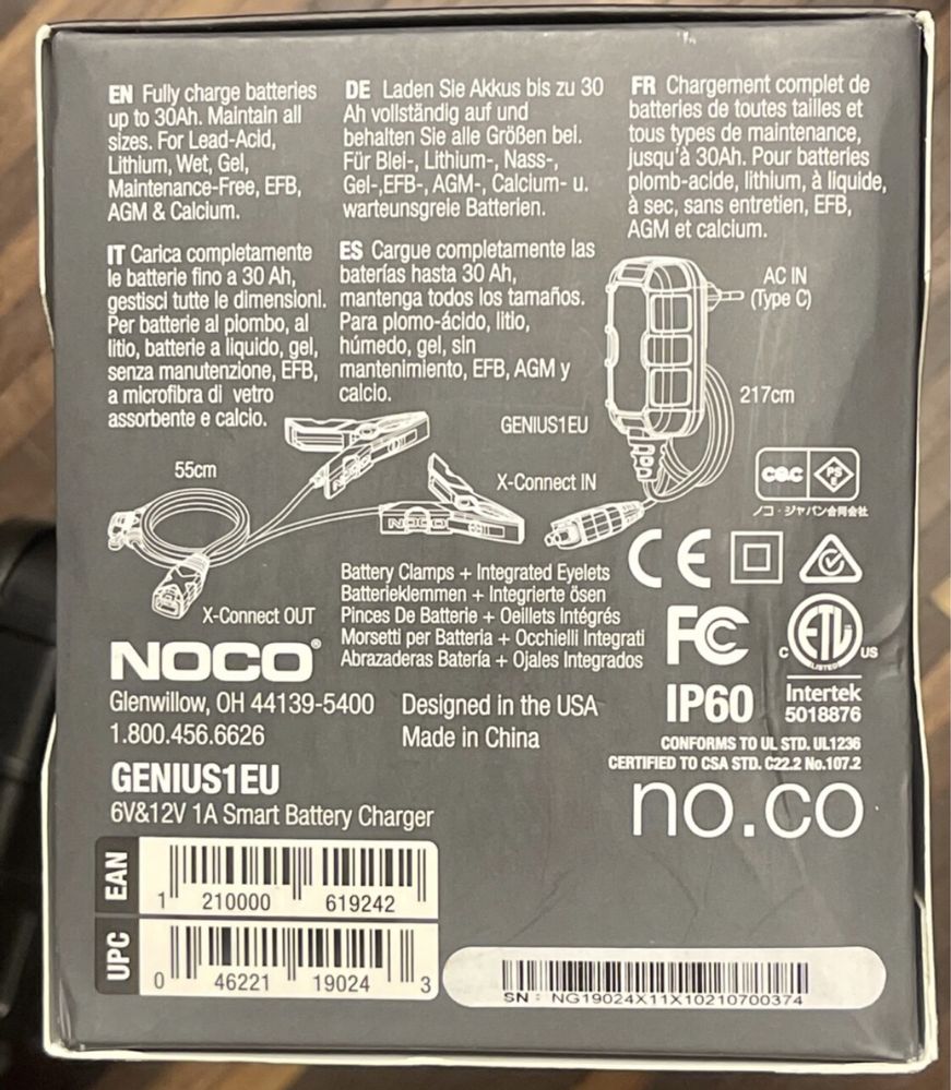 NOCO GENIUS 1 EU 6V 12V 1A Genius 1 Lithium AGM ładowarka motocykl