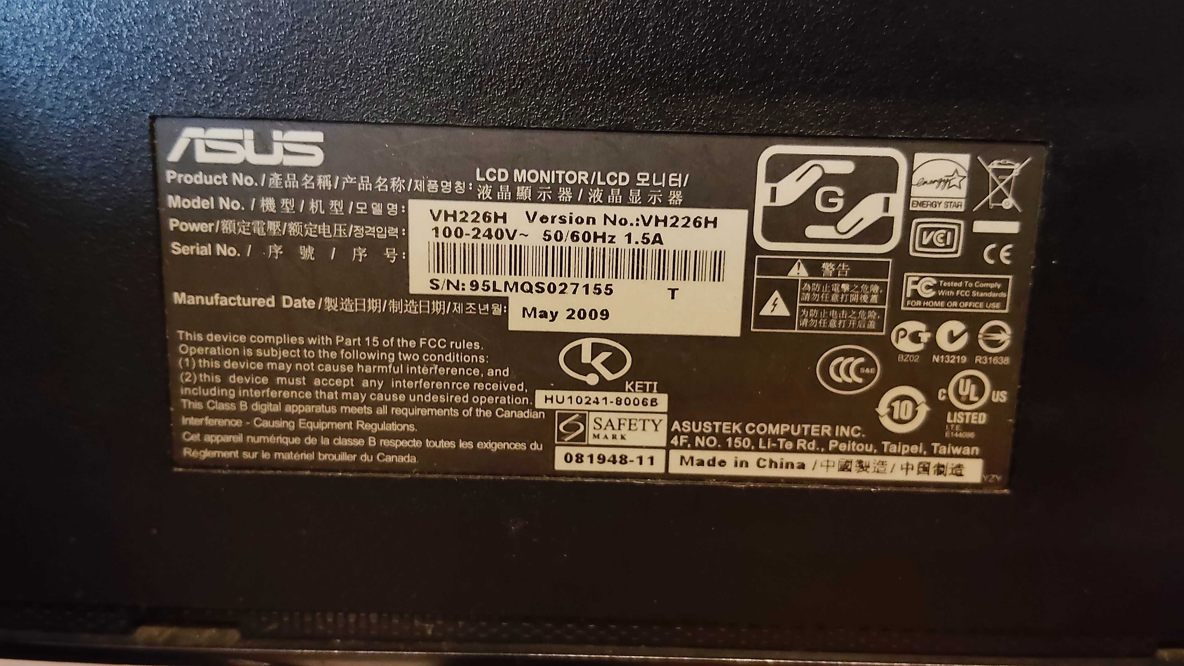 Monitor LCD Asus VH226 22" Full HD