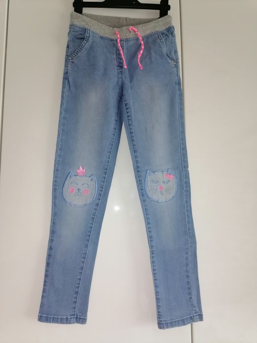 spodnie jeansy skinny zima szkoła kotek święta 128 134