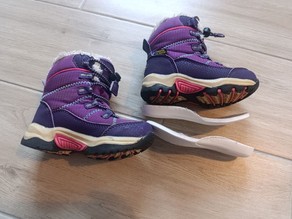 Buty zimowe, śniegowce, dziewczynka, fioletowe, wodoodporne, r. 23