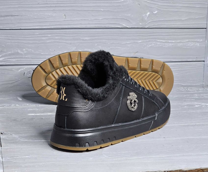 Мужские черные низкие зимние кожаные кеды кроссовки полиуретан подошва