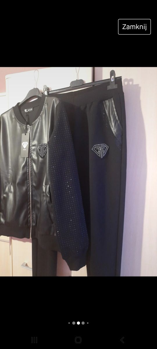 Dres czarny cyrkonie eco-skórki L/XL