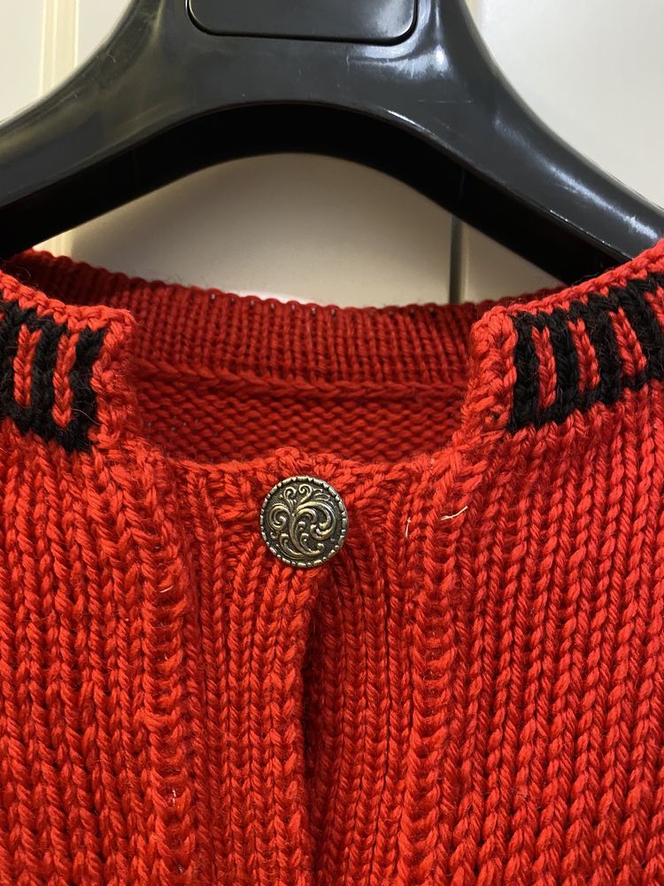 Wełniany handmade sweterek vintage czerwony świąteczny kardigan