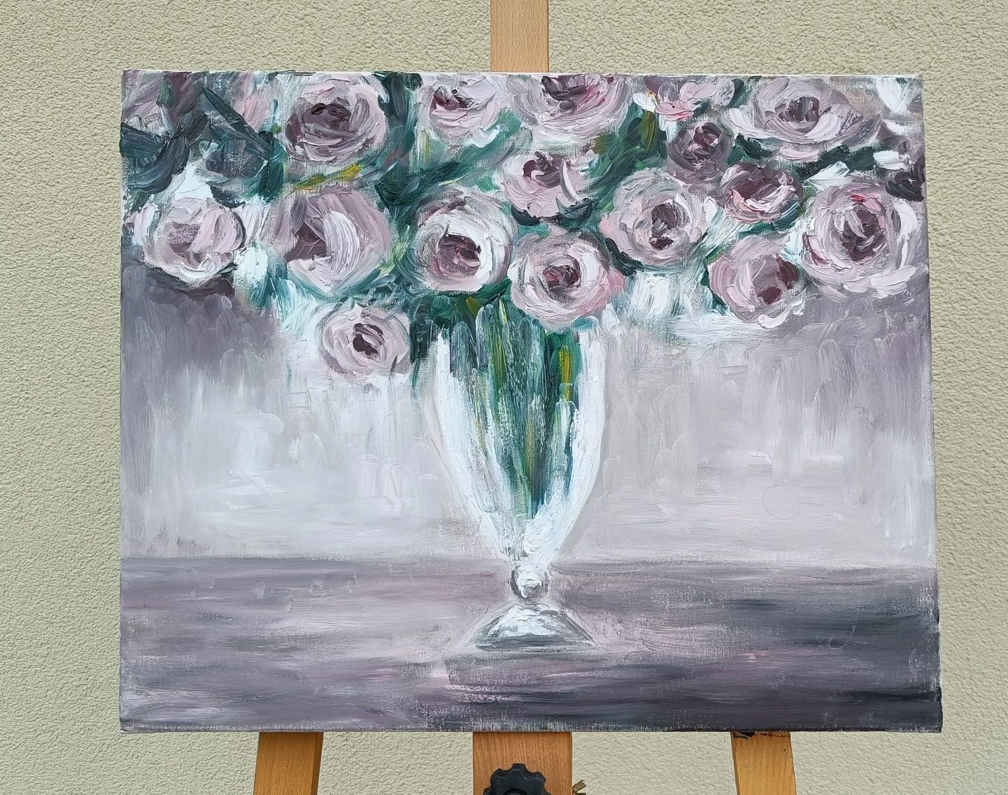 Obraz olejny Róże w wazonie
