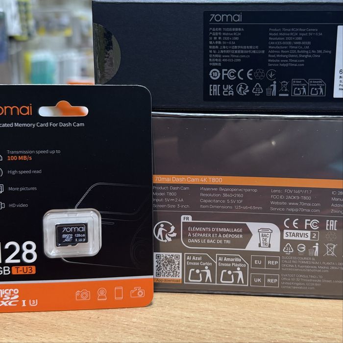 Відеореєстратор 70mai Dash Cam T800 4K+70mai Rear Cam RC41 4K+128Гб
