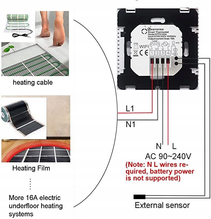 Inteligentny Termostat Wifi Ketotek Ktf0155A