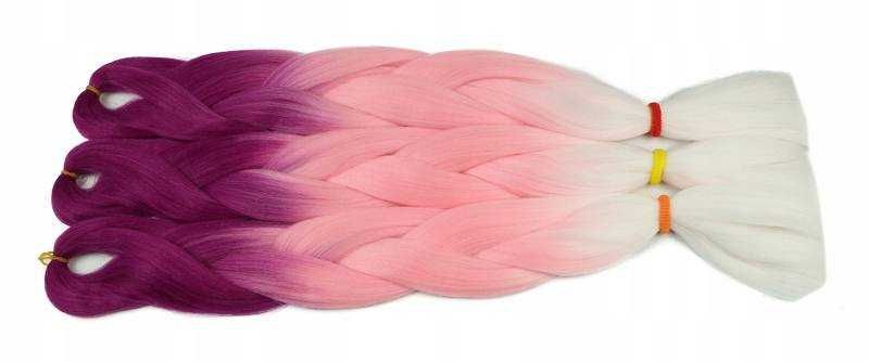 Włosy syntetyczne pasma dredy warkocze ombre fioletowy różowy biały