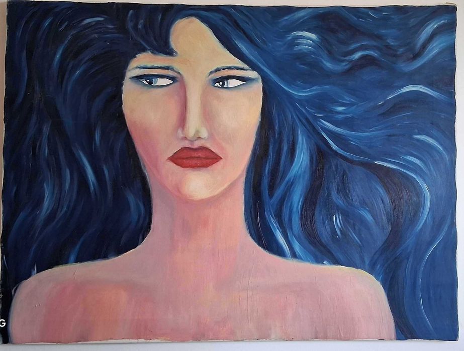 Mulher Cabelo Azul / Woman Blue Hair - Tela Decorativa