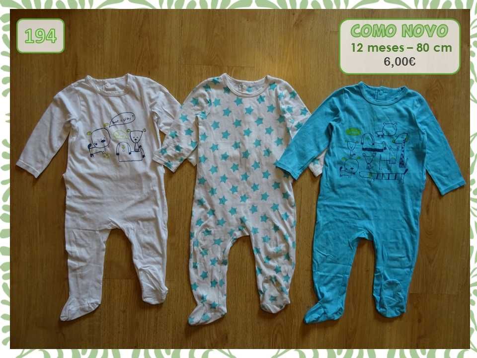 Babygrows e pijamas, vários tamanhos (oferta portes)