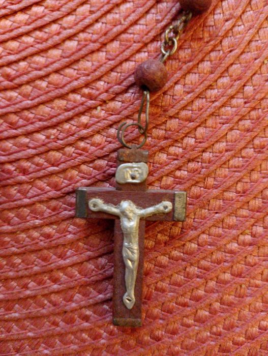 Różaniec, drewno-metal, lata 70, PRL.