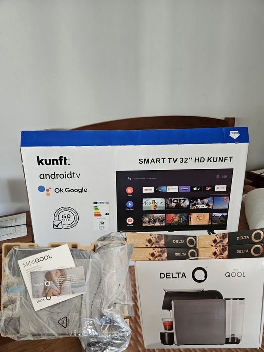 TV Kunft LED 32 81 cm hd  Android e oferta da Máquina Café Delta Q Min