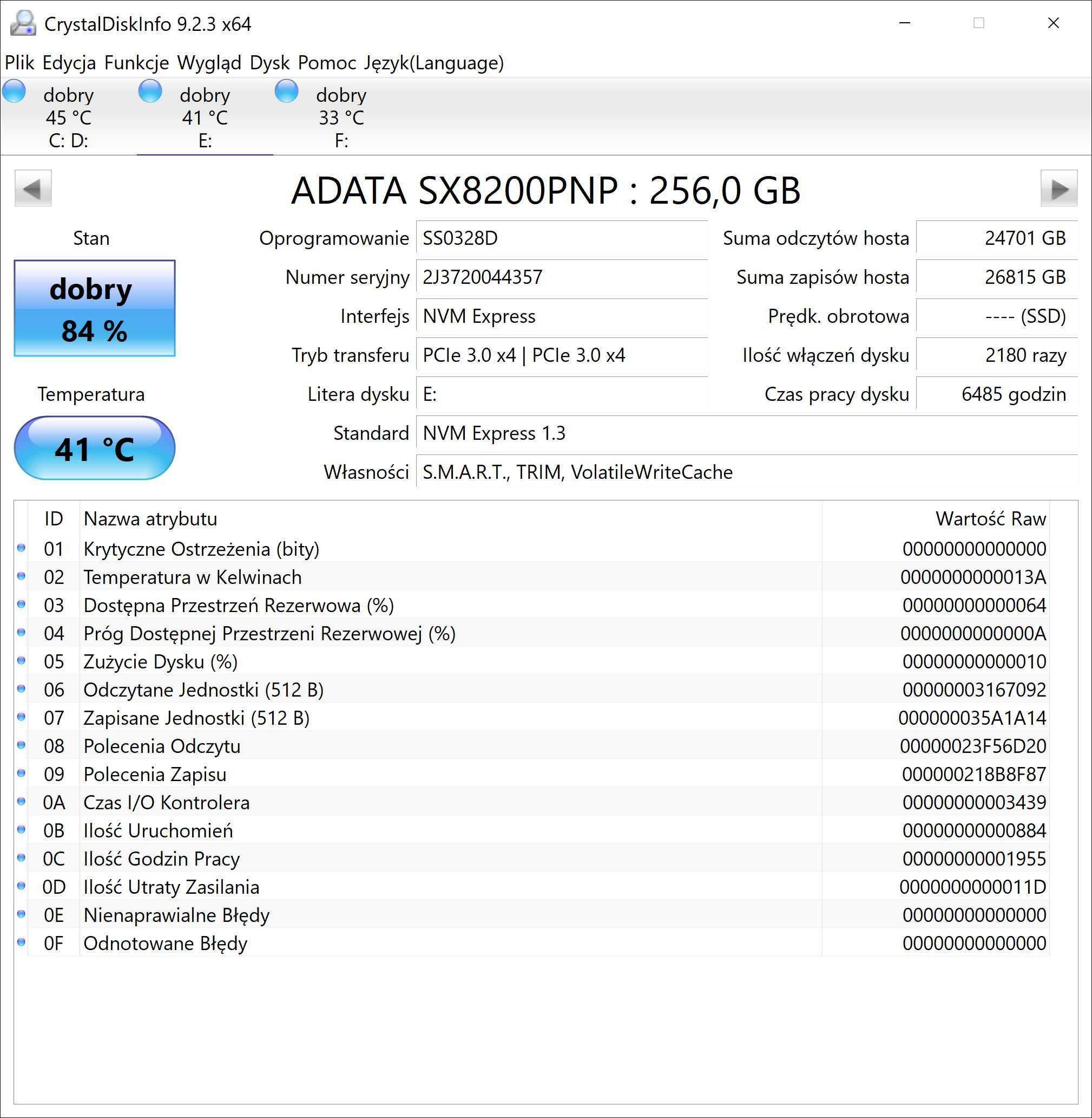 Dysk 256GB  NVMe ADATA M.2 XPG SX8200