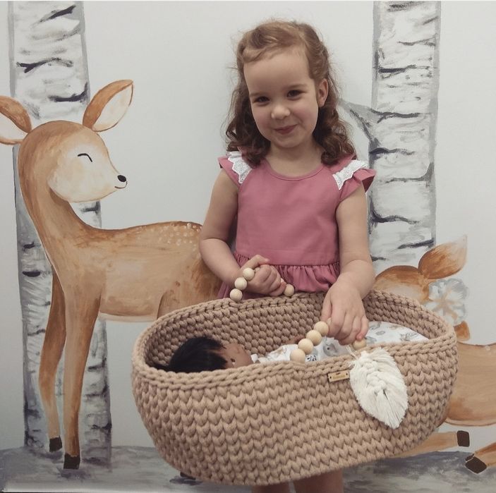 Kosz Boho makrama łóżeczko lalki baby Born Reina Minikane miniland beż