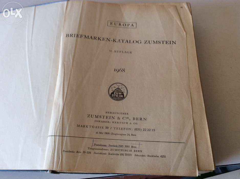 Каталог почтовых марок Zumstein Europa 1968