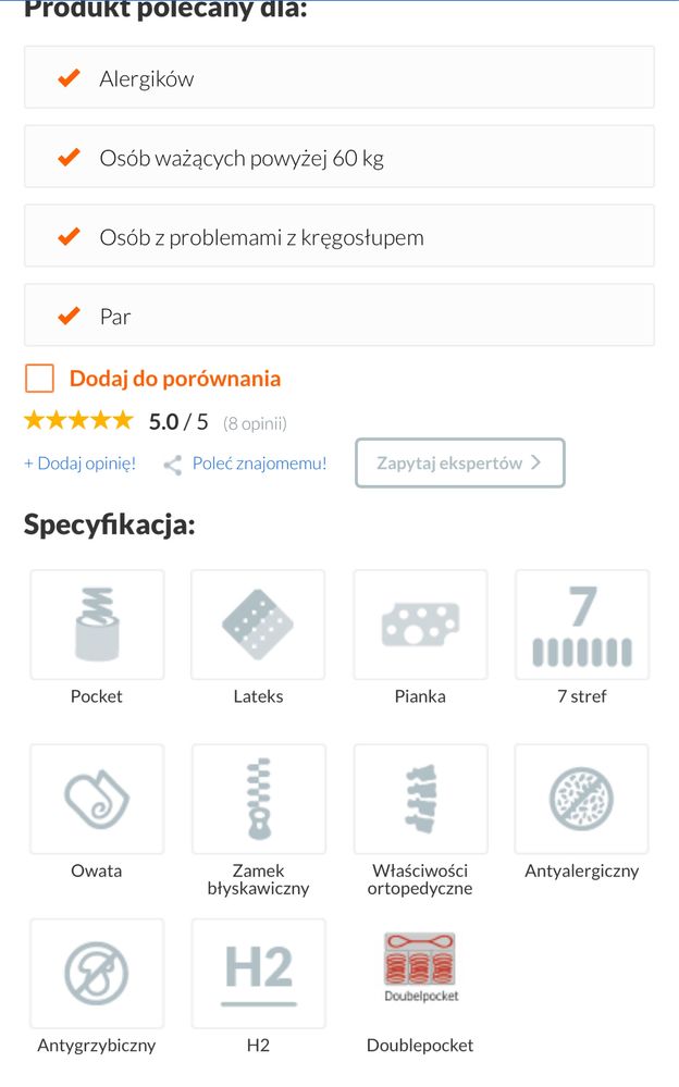 Materac 200 x 200 Doublepocket z lateksem Listra