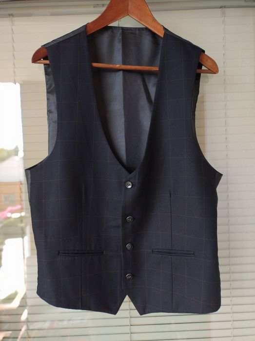 Granatowa kamizelka męska 54 krata wełna 70%