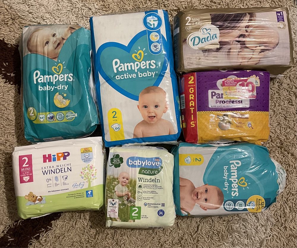 Pampers baby-dry 2, Pampers progressi 2, Dada 2, HiPP 2, babylove 2