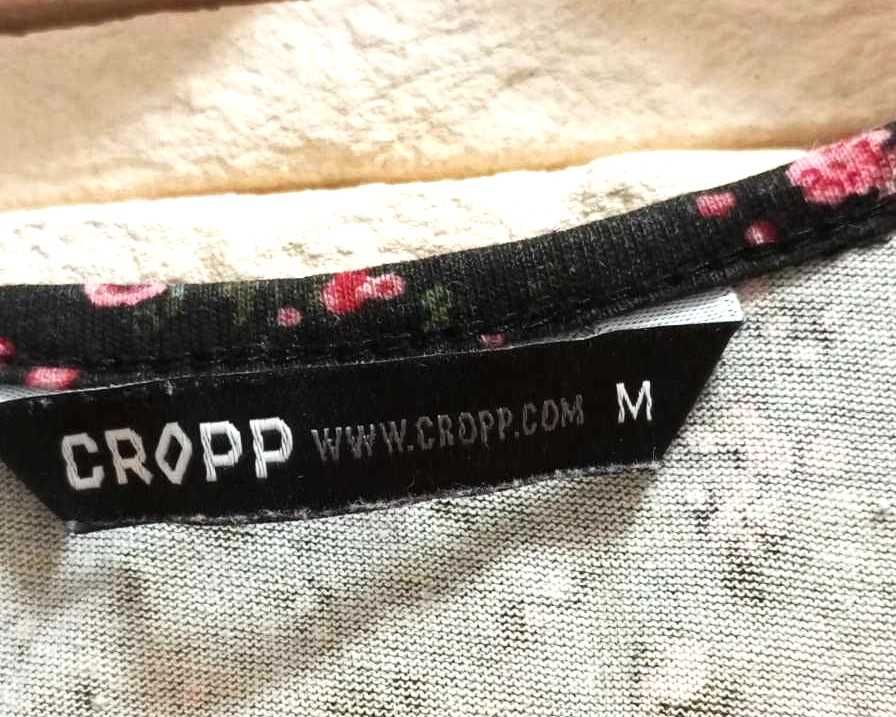 Czarny t-shirt w kwiatki, koszulka z krótkim rękawem, Croop