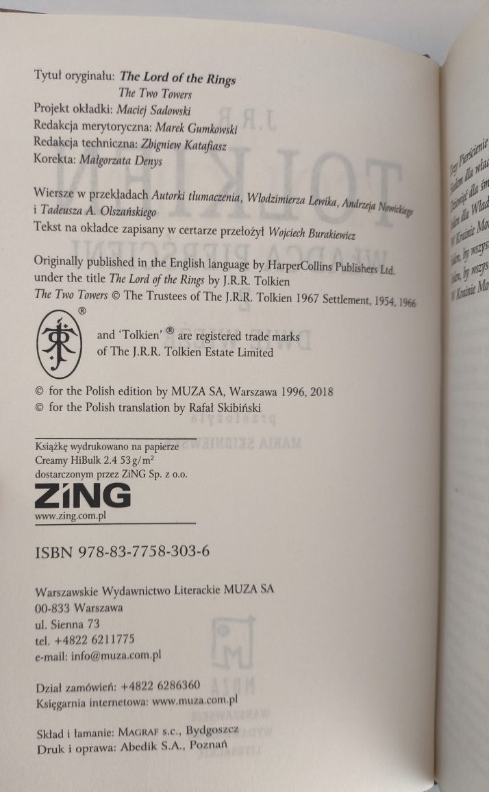 Władca pierścieni, Tolkien Wydawnictwo Muza 2018