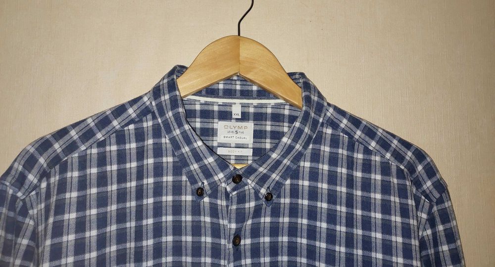 Неношеная 2XL OLYMP Красивая Слегка Плотная рубашка в клетку