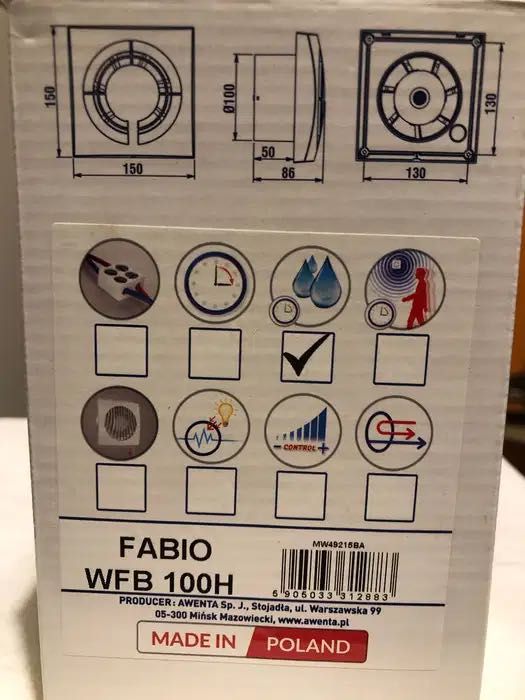 Wentylator łazienkowy AWENTA Fabio WFB 100H z higrostatem i timerem