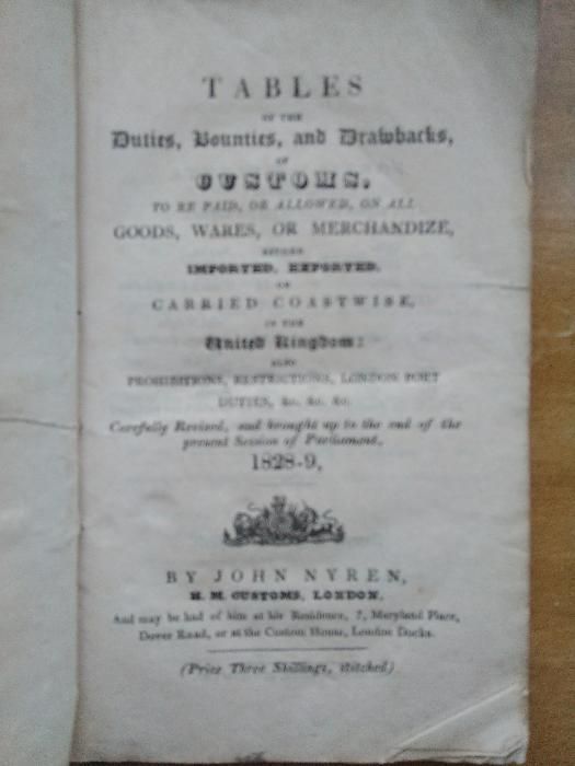 John Nyren- tables customs duties- Londres- 1828