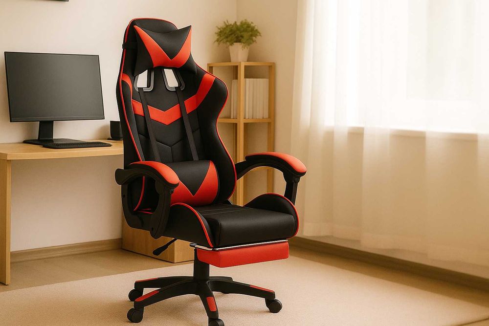 Nowy Fotel Gamingowy z Regulacją Krzesło do Biura z Masażem + Podnóżek