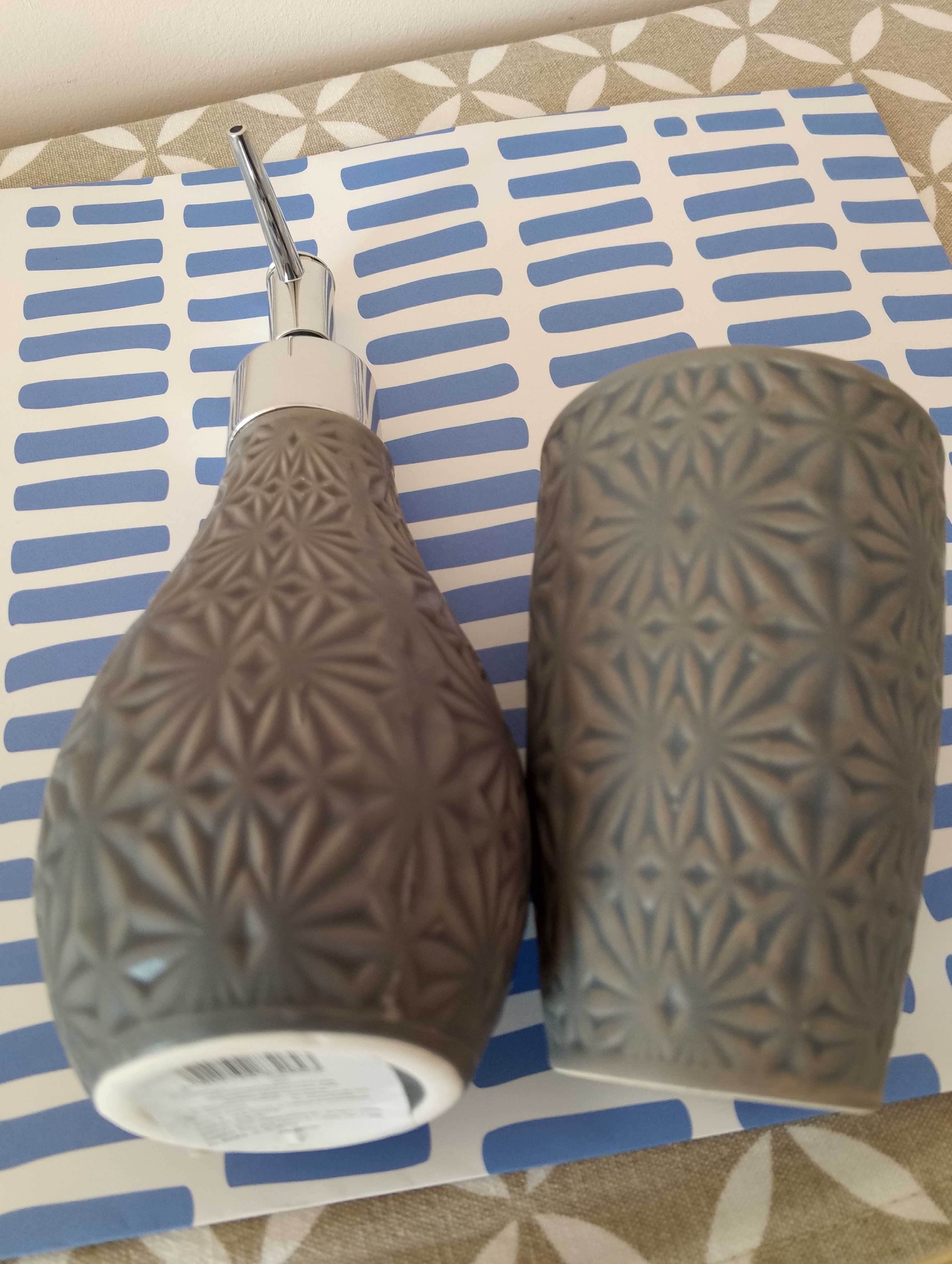 ceramiczny dozownik do mydła +kubek szary