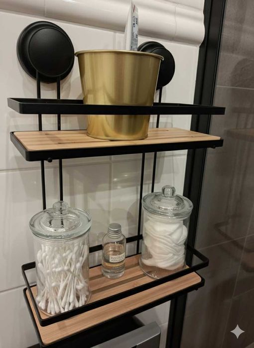 Półka Łazienkowa Ścienna Przyssawki Loft Czarna Bez Wiercenia