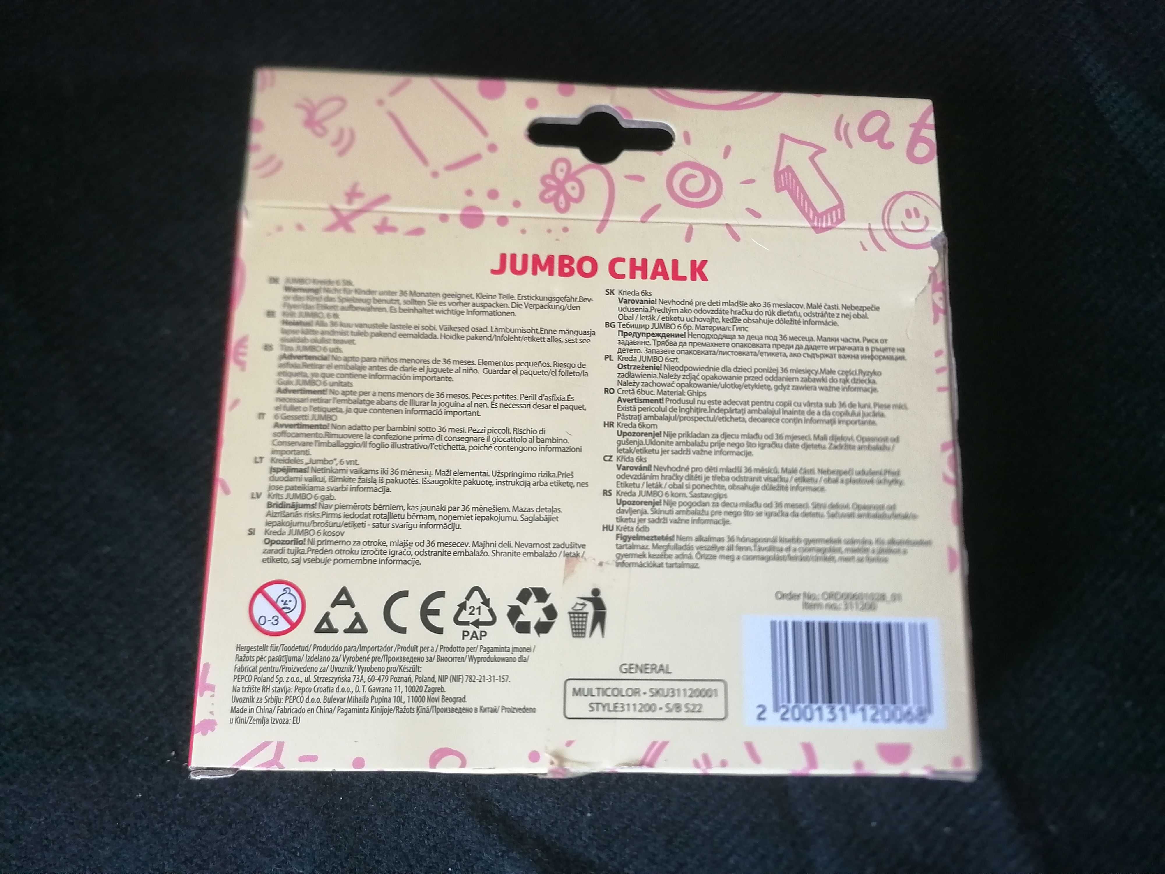 Kreda chodnikowa kolorowa JUMBO gruba 6 sztuk