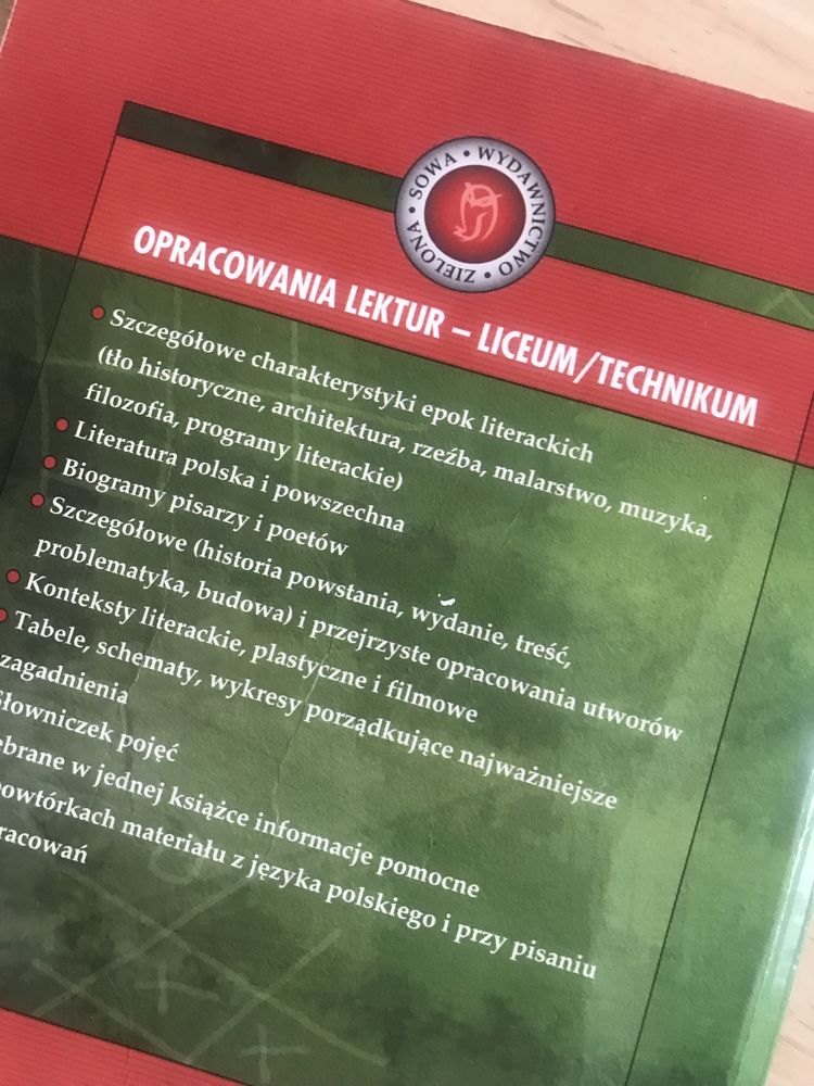 Opracowanie  lektur. Technikum liceum