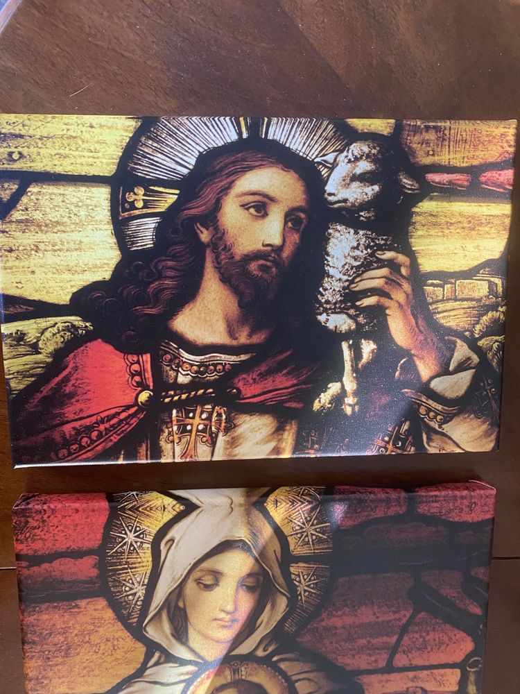 2x nowy Obraz Jezus Pasterz i Maryja - nadruk na blejtramie na ramce